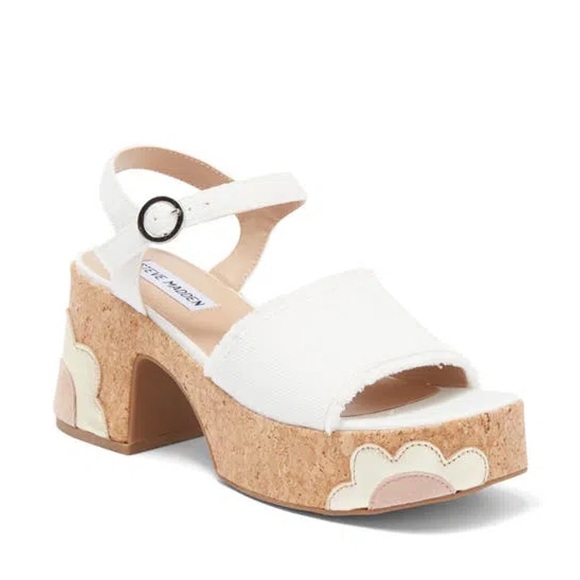 NEW Steve Madden Daysee Frayed Denim Platform Ankle Strap Sandals - Picture 1 of 9